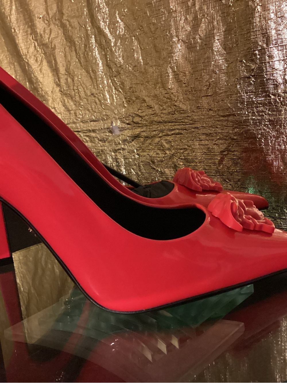 Versace Red Patent Leather Pointed-Toe Pumps with Medusa Accent - Picture 7 of 10